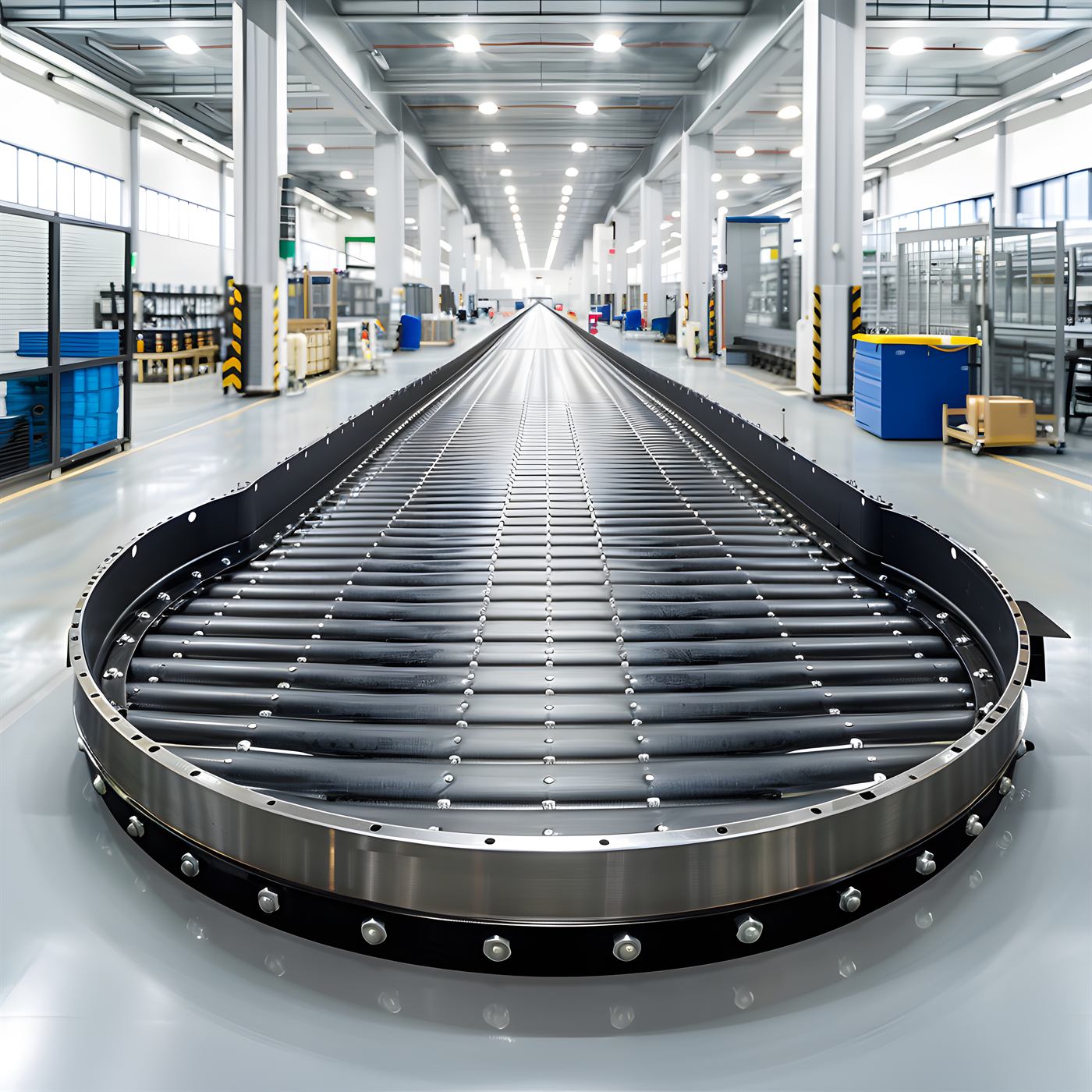 Belt conveyor transporting bulk material through an industrial plant